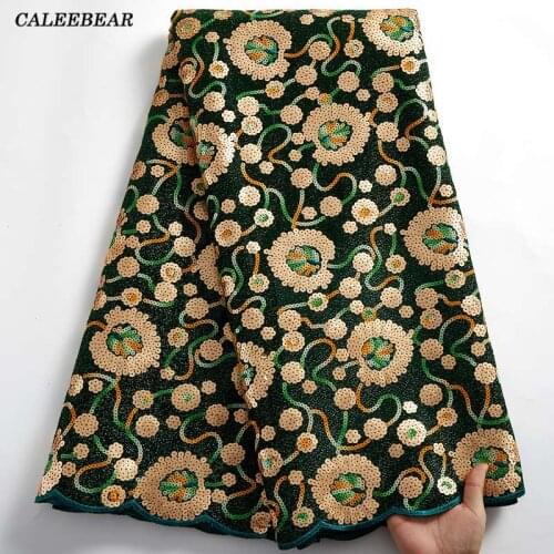 Latest Design African Lace Fabric 2021 High Quality Sequined Green French Lace Fabric Embroidery Tulle Mesh Lace For Dress S2456