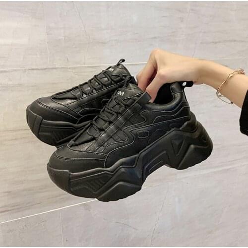 2021 New Black Dad Chunky Sneakers Casual Vulcanized Shoes Woman High Platform Sneakers Lace Up White Sneakers Women