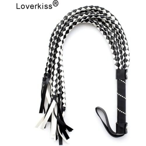 Loverkiss 88cm Black Mix White Faux Leather Whip Bdsm Toys Riding Crop Sex Slave Restaints Adult Games Sexy Bondage sex Whip