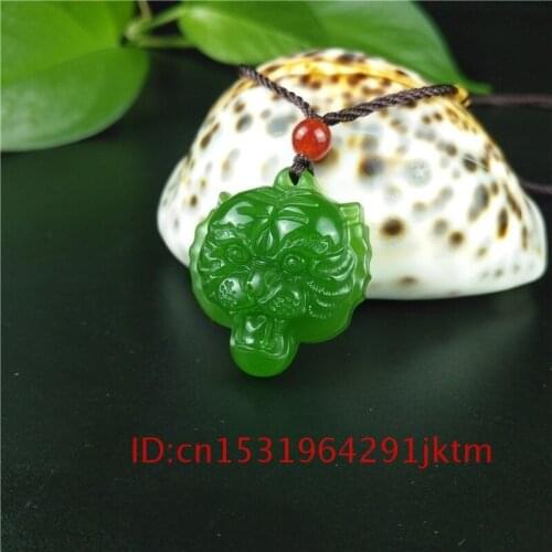 Natural Tiger Head Pendant Chinese Carved Fashion Jadeite Charm Jewelry Green Men Amulet for Gifts Jade Women Necklace