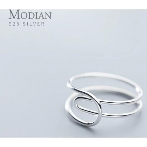 Modian Free Size Simple Ring for Women Gift Fashion Geometric Double layer Line Sterling Silver 925 Ring Fine Jewelry 2020 New