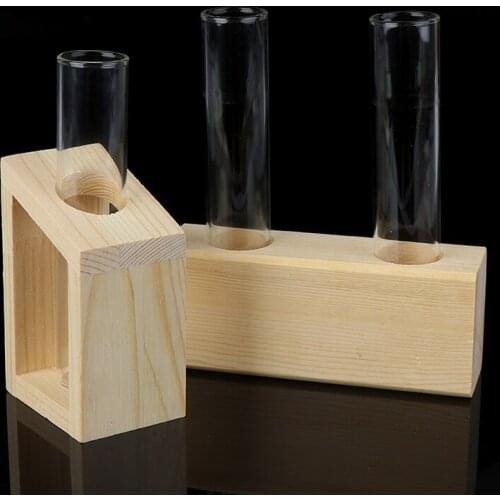 Crystal Glass Test Tube Vase in Wooden Stand Flower Pots for Hydroponic Plants Home Garden Decoration