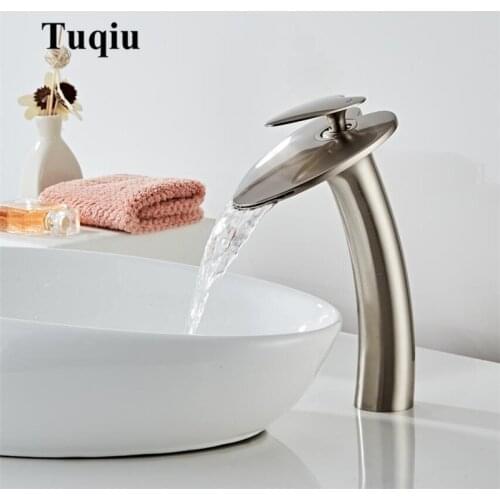Basin Faucet Nickel Waterfall Faucet Brass Brushed Gold Bathroom Faucet Bathroom Basin Faucet Mixer Tap Hot and Cold Sink faucet