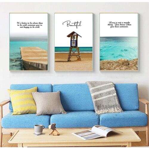 Tropical Blue Ocean Boat Seascape Landscape Wall Art Canvas Print Pposter Nordic Picture Painting Living Room Mural Decoration