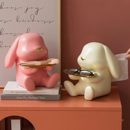 Cute rabbit living room decoration TV cabinet porch desk top key storage light luxury home decorations tissue box