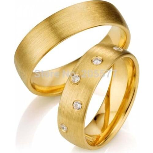 Handmade Gold Plating CZ diamonds titanium jewelry Wedding Couples Ring Sets