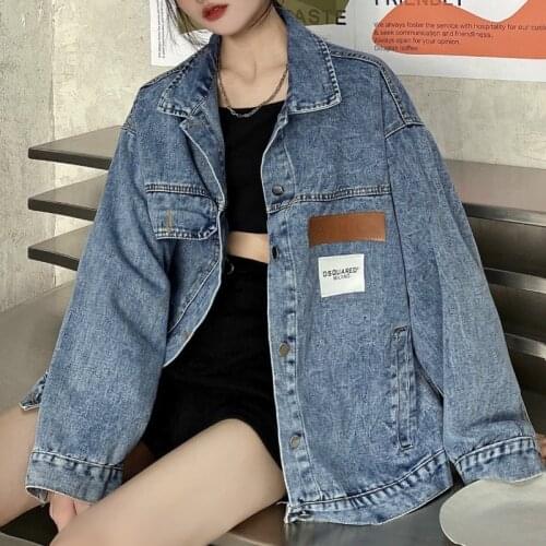 Jacket Women Denim Jacket Solid Bomber Jacket Casual Womens Coat Loose Baseball Jacket Plus Size Women Denim Jacket 2021 New
