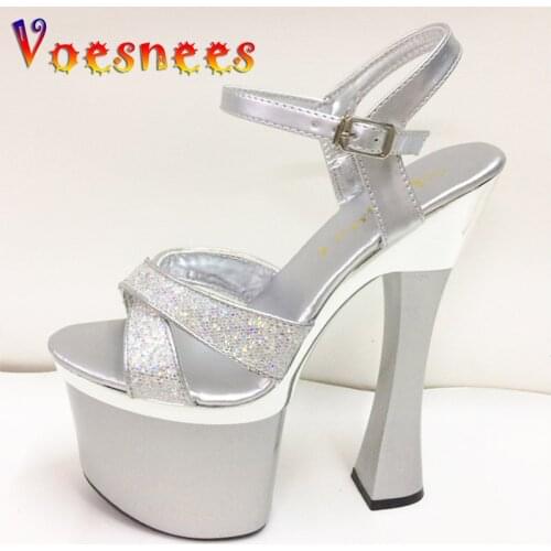Sandals Women Shoes Silver Wedding Sandals Bride Sequined High Heels 18CM Platform Women Sandals Sexy Peep Toe Ladies Shoes Pump