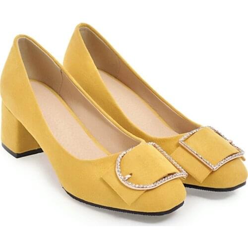 Chunky Heels Woman Pumps Block Heel Shoes Women Round Toe High Heels Dress Office Work Wedding Shoes Bridal Spring Pink Yellow