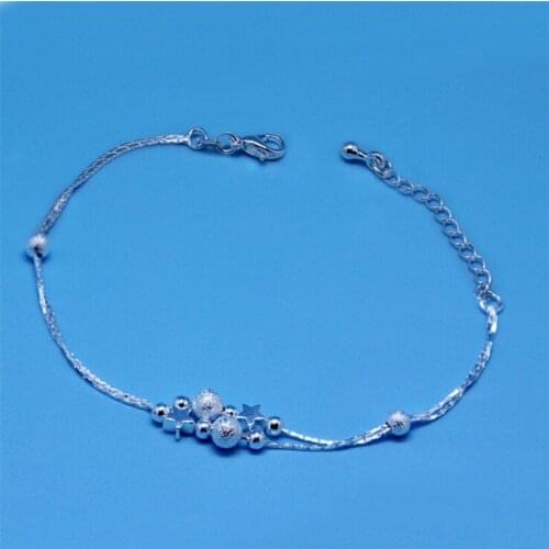 Women Fashion Silver Color Star Chain Bracelet Fashion Beads Bracelets Bangles