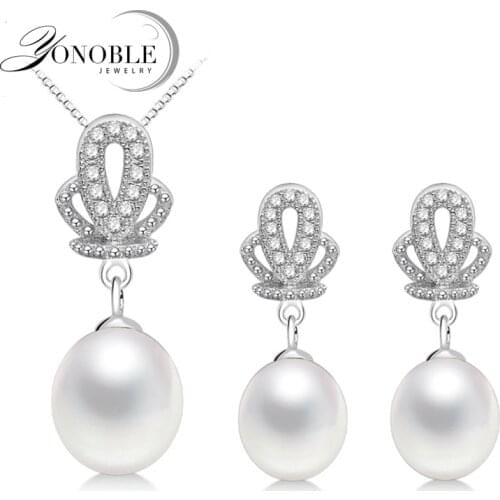 Real Freshwater Natural Pearl Set For Women,Wedding 925 Sterling Silver Earring Sets Fine Jewelry Engagement Gift