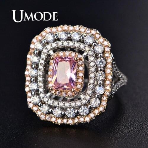 UMODE Vintage Pink Square Cubic Zirconia Wedding Rings for Women Femme Anniversary Cocktail Rings Fashion Luxury Jewelry UR0556