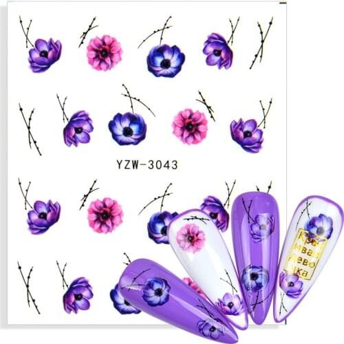 1 Sheet Flower Branches Slider Nail Water Stickers Rose Floral Watercolor Transfer Decals Colorful Manicure Nails Art Tips