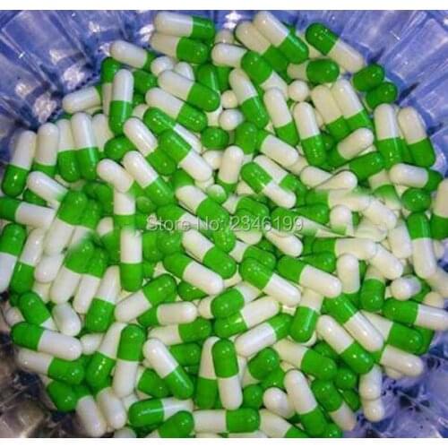 1000pcs/lot Size0# Separated Capsule Shells, White + Green Colored Empty Capsules Size0, White Green Hard Gelatin Empty Capsules