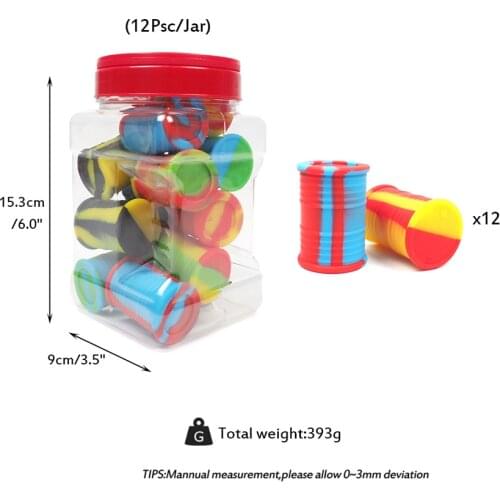12 pcs silicone oil barrel jar container of oil wax spray container in the form of a dab rubber drum 11 ml dried grass box