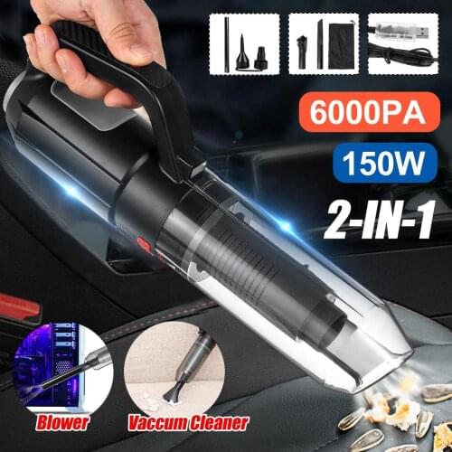 2 in 1 Portable Car Vacuum Cleaner 1250W 6000pa Wet/Dry Auto Blower Cleaner Mini Handheld Air Compressor For Home Vehicles