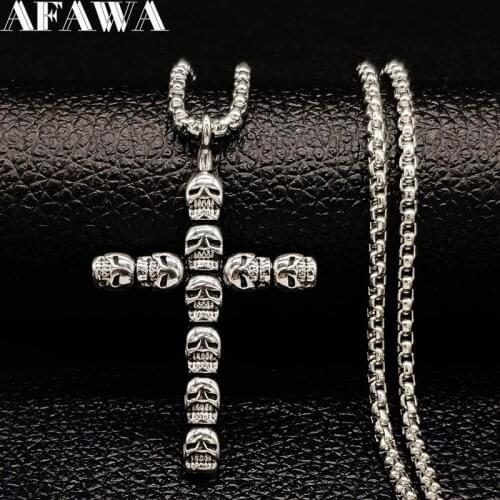 2021 Fashion Gothic Cross Stainless Steel Mens Necklace Chain Silver Color Necklaces Pendants Jewelry collares hombre N19112