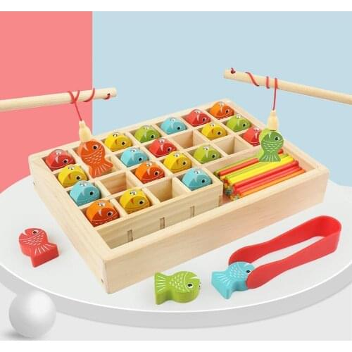 29Pcs Kids Wooden Magnetic Fishing Game Baby Math Early Educational Puzzle Toy