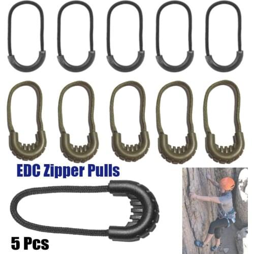 5 Pcs MultiPurpose Zipper Rope Black Cord Rope Pullers Camping Anti-theft Zipper Tail Rope Bags Clip Buckle Outdoor Travel Kit