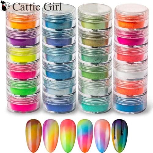 6colors/set Neon Pigment Nail Powder Dust Gradient Macaron Nail Glitter Iridescent Acrylic Powder Make Up Nail Art Accessories