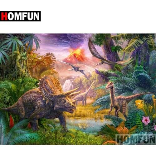 HOMFUN Diy Full Square Round Drill 5D Diamond Painting Cross Stitch Diamond Embroidery "dinosaur" Home Decor Gift A07445