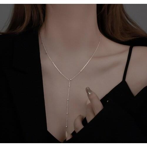 VENTFILLE 925 Sterling Silver Round Bead Long Tassel Necklaces for Women Simple Clavicle Chain Accessories Wholesale