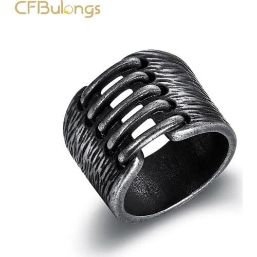 CFBulongs Retro Viking Titanium Steel Ring Hip Hop Rock Motorcyclist Finger Ring Punk Jewelry