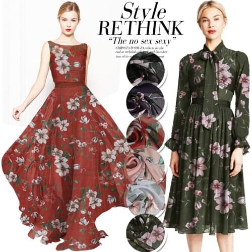 CNUM SG008 100% Silk Georgette/ Flower Tendril/ Silk Fabric very Thin /Width 1.42yd Thickness 8mm