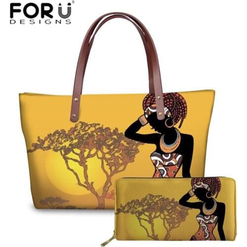 FORUDESIGNS Art Africain Traditionnel Peinture Printed Women Handbags for Females 2pcs/set Shoulder Bags Ladies Purse&Hand Bag