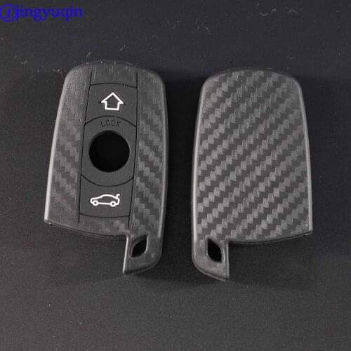 Jingyuqin 3 Buttons Carbon Fiber Patten Silicone Car Key For BMW 1 3 5 6 Series E90 E91 E92 E60 Car Key Holder Case Cover