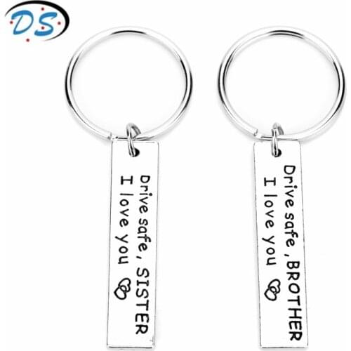 2pcs I Love You Brother Sister ,Drive Safe Keychains Newest Trinket Key Chain Family Gift Jewelry Keyfob Key Rings Car Keyholder