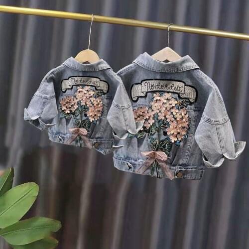 Family matching outfit Kids Denim Jackets outerwear & coats Fashion mother & daughter Flower Embroidery Coats Spring Autumn