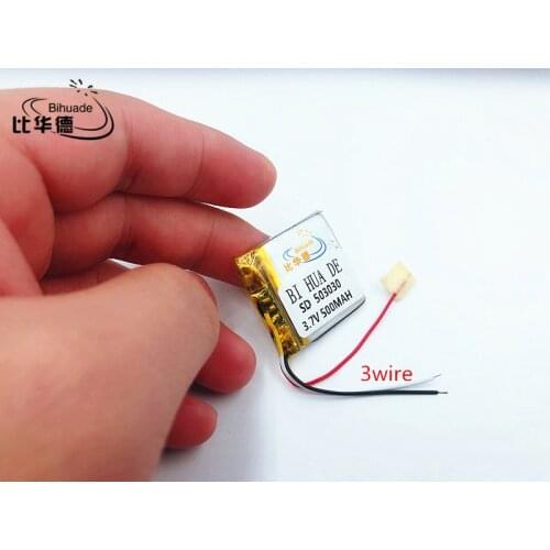 Li-Po 3 WIRE Polymer battery 500mah 3.7V 503030 smart home MP3 speakers Li-ion battery for dvr,GPS,mp3,mp4,cell phone,speaker