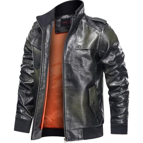 2020 Autumn Motorcycle Leather Jacket Men Stand Collar Solid Color Fashion Mens Leather Jacket Casual Zipper Leather Jacket Men