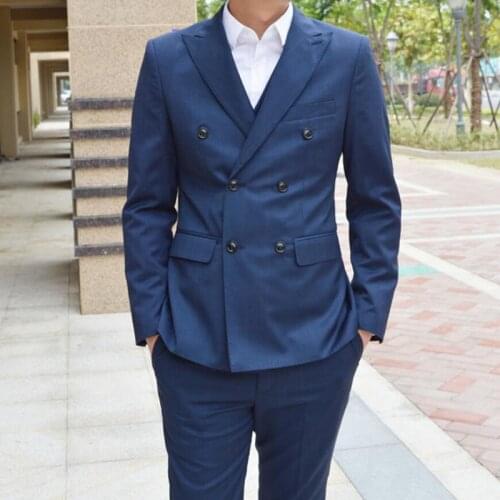 ANNIEBRITNEY Double Breasted Navy 2 Piece Slim Men Formal Suit 2020 Groom Wedding Tuxedo Custom Prom Wedding Business Men Suit