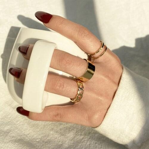 Simple Design Geometric Metal Ring Set Gold Silver Color Opening Ring Accessories For Men Women Punk Hip Hop Party Jewelry