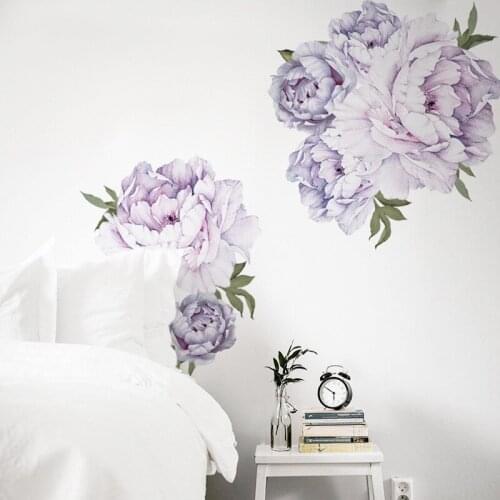 Purple peony wall stickers bedroom living room decoration mural home decor decals removable flowers stickers wallpaper