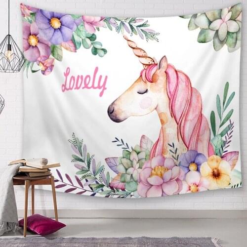 Cartoon Animal Pattern Wall Tapestry Unicorn Print Wall Hanging Room Carpet Polyester Home Decorative Wall Tapestry