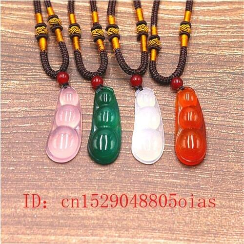 Natural Multicolor Chinese Jade String bean Pendant Agate Necklace Fashion Charm Jewelry Carved Blessing Amulet Gifts Women Men