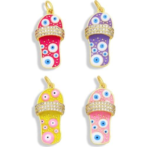 OCESRIO Brass Enamel Flip Flop Charms for Jewelry Making Cubic Zirconia CZ Kawaii Cute Charms for Necklace Jewelry Women pdta351