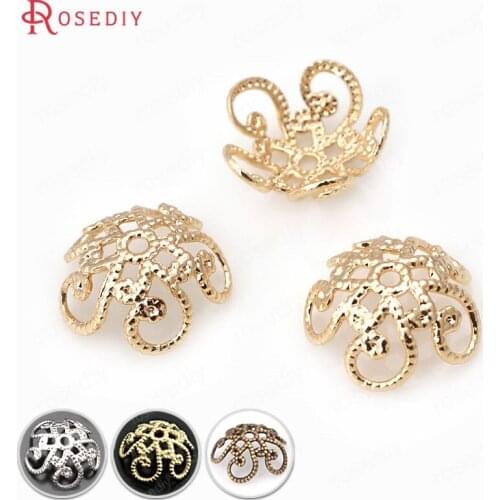 Wholesale 10*4.5mm 24K Champagne Gold color Flower Brass Bead Caps High Quality Diy Findings Accessories(JM3830)