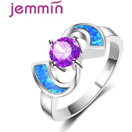Original Design Fine Purple Crystal Wedding Rings For Women 925 Sterling Silver Jewelry Blue Opal Finger Rings For Lady