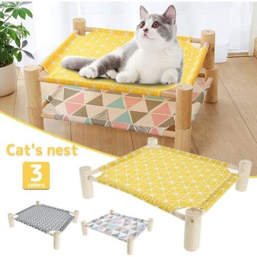Portable Elevated Cat Bed Cat Bed Wooden Cat Bed Canvas Bed for Small Cats Rabbit Dogs Durable Canvas Pets House Supplies