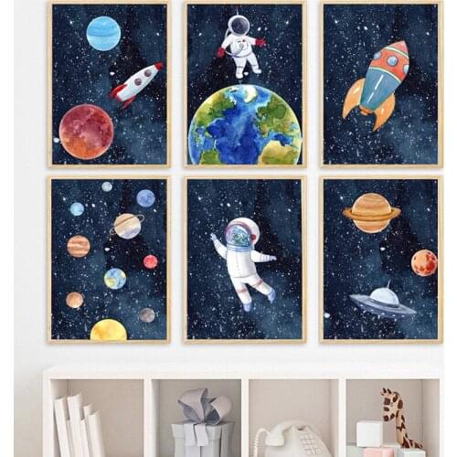 Space Astronaut Planet Rocket Earth UFO Nursery Wall Art Canvas Painting Posters And Prints Wall Pictures Baby Kids Room Decor