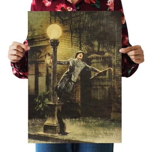 Singin' in the Rain Retro Posters Advertising Nostalgic Old Bar Cafe Decorative Painting Vintage Wall Sticker 51.5x36cm