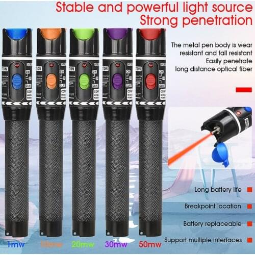 Pen Type Red Light Source 50MW/30MW/20MW/10MW Visual Fault Locator Fiber Optic Cable Tester 5km 10km 30Km 50Km Range VFL tools
