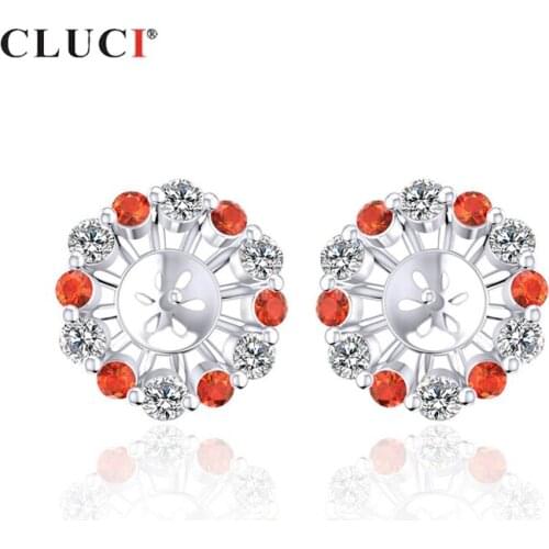 CLUCI 925 Sterling Silver Stud Earrings Fine Jewelry Pearl Earring Mounting Zircon Earrings for Women Silver 925 SE086SB