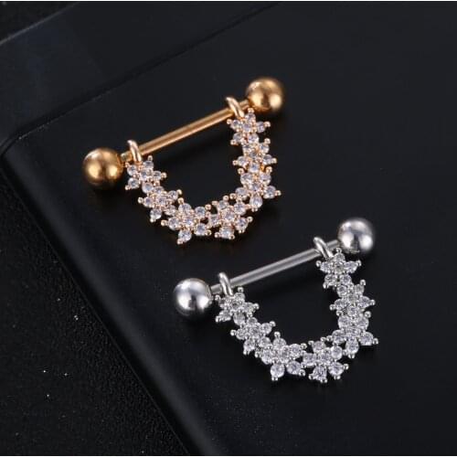 1 Pair Stainless Steel CZ Moon Bar Barbell Nipple Ring Piercing Bar Lips Body Piercing Jewelry