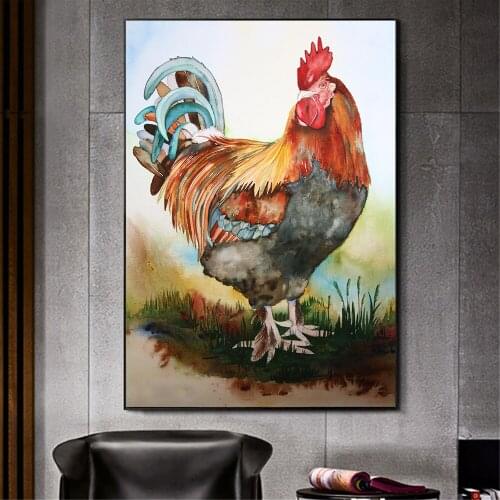Modern Abstract Animal Posters and Prints Wall Art Canvas Painting Colorful Cock Decorative Painting for Living Room Home Decor