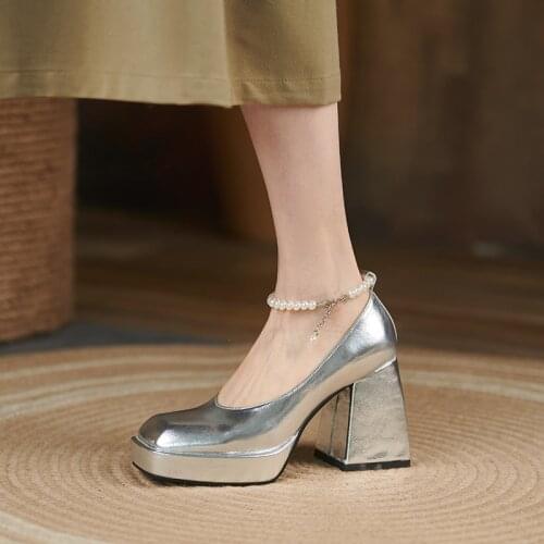 2021 Fashion Platform Shoes Genuine Leather Party Wedding Shoes Summer Ladies High Heels Women Pumps Black